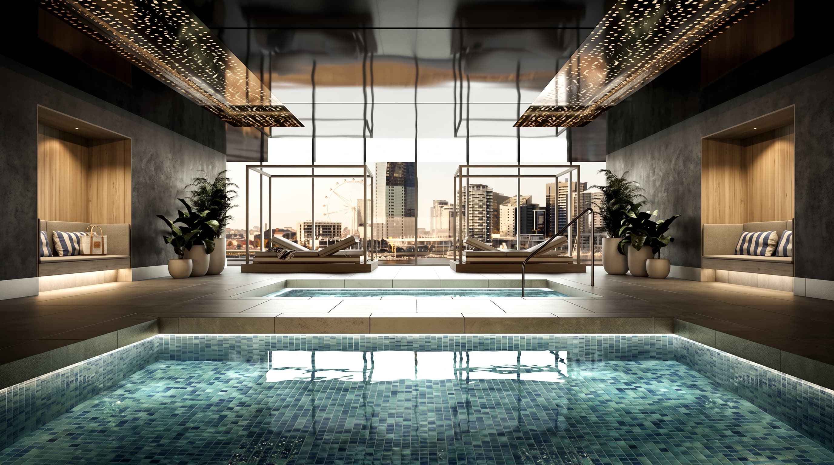 Regatta Skyhome amenity space with city skyline views