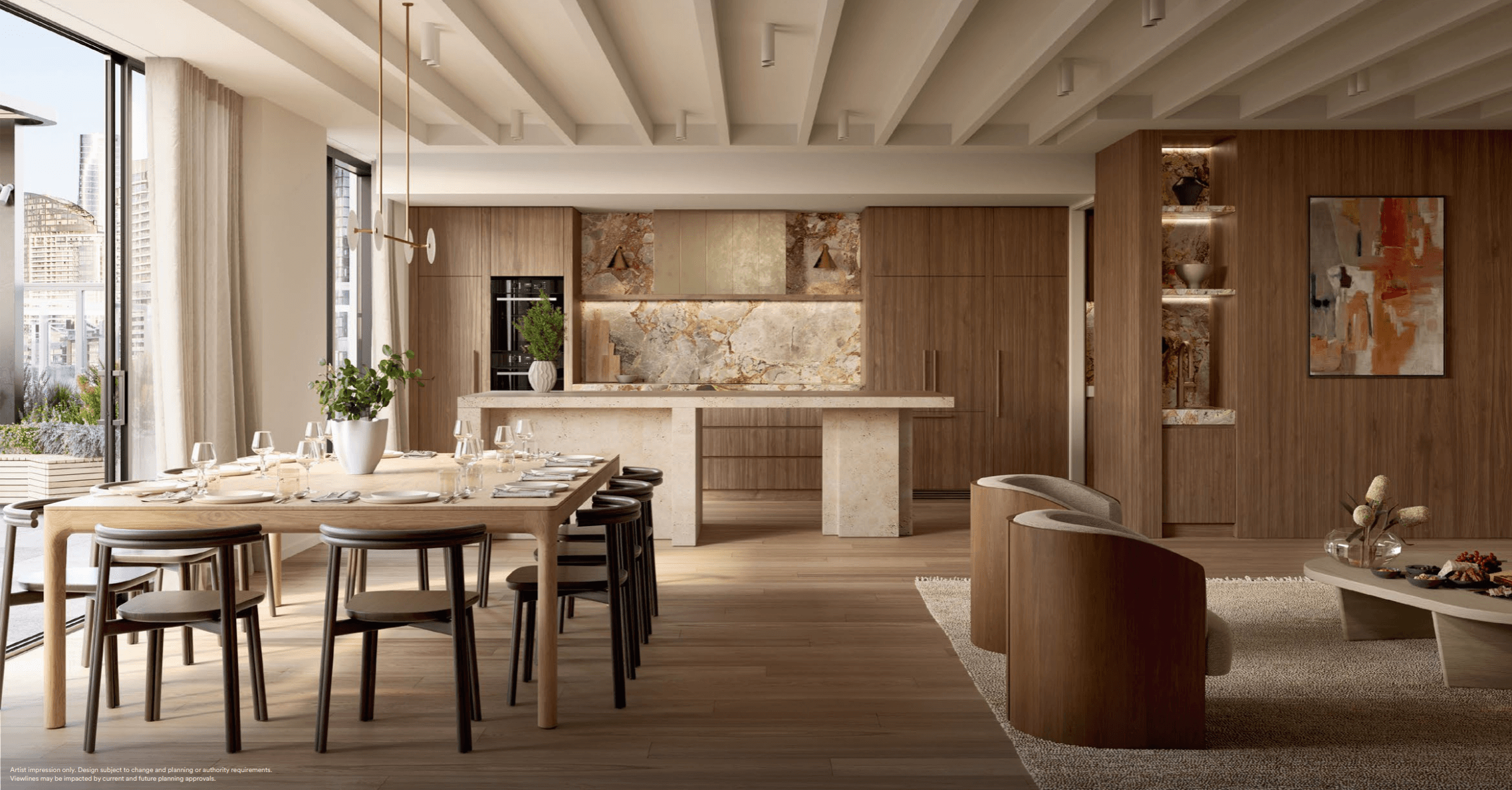 Aluna open-plan kitchen and dining interior
